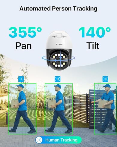 ZOSI C298 Pro 4K 8MP Add-on Dual-Lens(2x4MP) Security Camera Outdoor, 360 View Pan/Tilt PoE IP Camera, AI Human Vehicle Detect, Auto Track, Color Night Vision, SD Card Storage, Only Work with Our NVR in Saudi Arabia