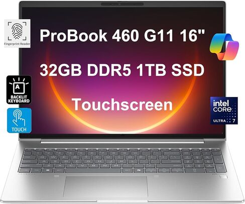 كمبيوتر محمول ProBook 460 G11 Business (16 بوصة FHD + شاشة لمس، Ultra 7 155U، ذاكرة الوصول العشوائي DDR5 سعة 64 جيجابايت، SSD 2 تيرابايت، 12 نواة (> i7)) إضاءة خلفية، كاميرا ويب 5 ميجابكسل IR، بصمة الإصبع، Wi-Fi 6E، Ethernet، Win 11 Pro w/ مساعد الطيار با in Kuwait
