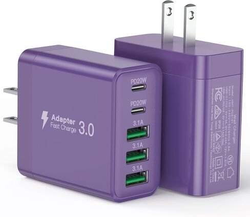 USB C Charger Block, [2-Pack] 50W 5-Port USB C Wall Charger Type C Charger Fast Charging Blocks Cube, Multiple Ports Power Adapter QC Wall Plug for iPhone 16 15 14 13 12 Pro Max Galaxy Tablet, Black in Saudi Arabia