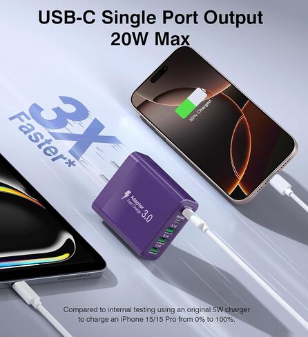 USB C Charger Block, [2-Pack] 50W 5-Port USB C Wall Charger Type C Charger Fast Charging Blocks Cube, Multiple Ports Power Adapter QC Wall Plug for iPhone 16 15 14 13 12 Pro Max Galaxy Tablet, Black in Saudi Arabia