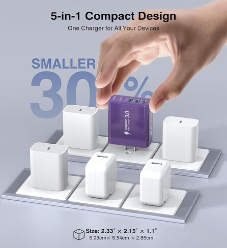 USB C Charger Block, [2-Pack] 50W 5-Port USB C Wall Charger Type C Charger Fast Charging Blocks Cube, Multiple Ports Power Adapter QC Wall Plug for iPhone 16 15 14 13 12 Pro Max Galaxy Tablet, Black in Saudi Arabia