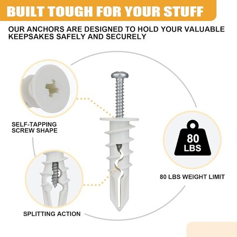 120Pcs #8 Self Drilling Drywall Anchors and Screws kit Heavy Duty,Screws and Plastic Wall Anchors for Drywall,No Drill Hole Required,Holds Up to 50lbs,for Drywall,Sheetrock,Hollow Wall in Kuwait