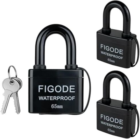 FIGODE® قفل وسادة قوي كبير مع مفاتيح، 2.8 بوصة. قفل مقاوم للماء في الهواء الطلق، مغطى بقفل فولاذي مصفح عالي التحمل in Kuwait