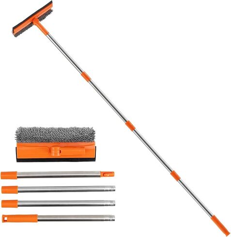 Professional Window Squeegee,2 in 1 Squeegee Window Cleaner with Long Stainless Steel Handle,Sponge Car Window Squeegee for Gas Station, Glass,Shower,Outdoor High Window Cleaning (long pole) in Kuwait