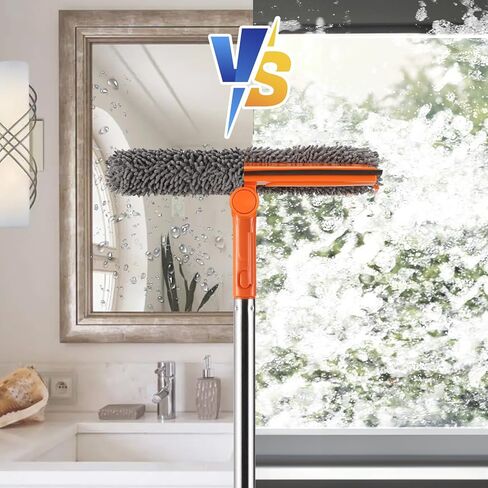 Professional Window Squeegee,2 in 1 Squeegee Window Cleaner with Long Stainless Steel Handle,Sponge Car Window Squeegee for Gas Station, Glass,Shower,Outdoor High Window Cleaning (long pole) in Kuwait