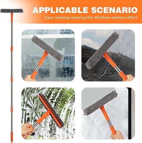 Professional Window Squeegee,2 in 1 Squeegee Window Cleaner with Long Stainless Steel Handle,Sponge Car Window Squeegee for Gas Station, Glass,Shower,Outdoor High Window Cleaning (long pole) in Kuwait