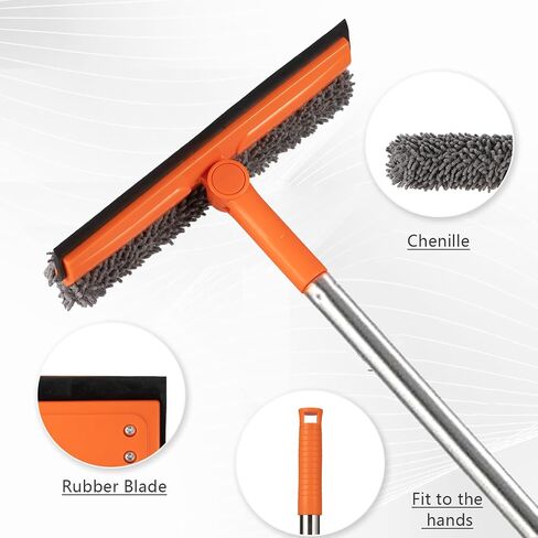 Professional Window Squeegee,2 in 1 Squeegee Window Cleaner with Long Stainless Steel Handle,Sponge Car Window Squeegee for Gas Station, Glass,Shower,Outdoor High Window Cleaning (long pole) in Kuwait
