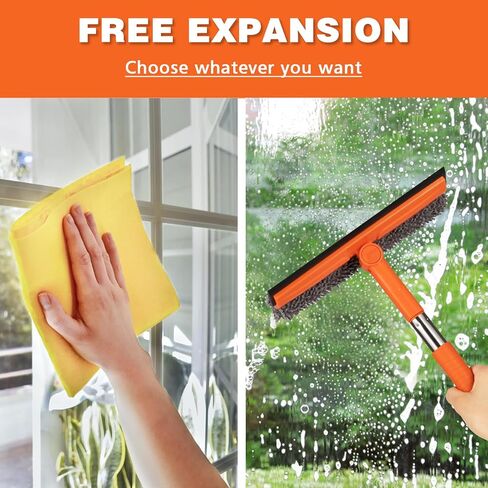 Professional Window Squeegee,2 in 1 Squeegee Window Cleaner with Long Stainless Steel Handle,Sponge Car Window Squeegee for Gas Station, Glass,Shower,Outdoor High Window Cleaning (long pole) in Kuwait