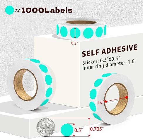 1000PCS Teal Blue Colored Dot Stickers Round Coding Circle Label Stickers 0.5 inch Label in Dispenser Box for Office Classroom in Kuwait