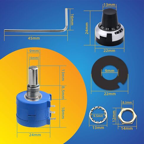 3590S-2-103L 10K，2PCS 10kohm 10-Turn Rotary Wire Wound Precision Potentiometer with 2PCS Adjustable Resistor Counting Dial Rotary Knob in Kuwait