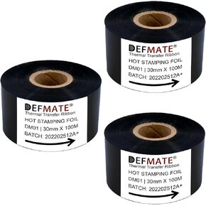 6 Rolls 30mm x 100m Black Hot Stamping Foil Thermal Transfer Ribbon Resin for Coder Printer Machine, Black Color Ribbon for Coding Machine