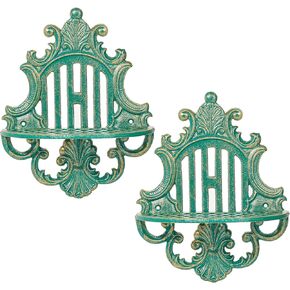 Sungmor 2PC Gothic Floating Shelves for Wall, Heavy-Duty Cast Iron Wall Mounted Shelf, Small Old-Fashioned Wall Display Ledges, Pretty Greenish-Blue Wall Hanging Shelves for Indoor Outdoor Wall Decor