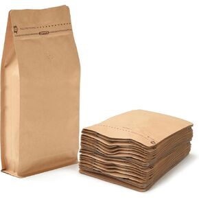 Resealable Side Zipper Coffee Bags with Degassing Valve, High Barrier Natural Kraft Coffee Pouches with Aluminum Foil Liner, Ziplock Food Storage Bags, Longer Shelf Life (50, 12oz/0.75lb)