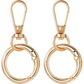 OIIKI 2 Sets Swivel Clasp Clip, Metal Swivel Snap Hooks, Double Opening Key Chain Clip with Key Ring for DIY Crafts, Jewelry Clasps, Lanyard Making -Light Gold