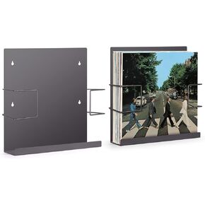 Vinyl Record Holder, 2Pack Wall Mount Vinyl Record Storage Holder, Heavy Duty Metal Vinyl Record Display Shelf, Fits 30 LP's Vinyl Records Organizer Stand, Black