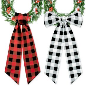 WATINC Autumn Orange Wreath Sash - 2pcs Fall Buffalo Check Wreaths DIY Bow for Front Door Decoration, Thanksgiving Harvest Satin Sash Accessories for Home Yard Doorway Wall Window Decor (56'' x 4.5'')