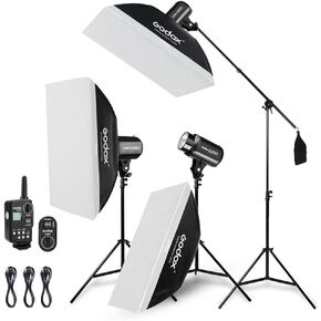 Godox 600W Professional Studio Strobe Lights Kit, 2Pack Godox Strobe Flash Lighting Kit for Photography, 2X 300W 5600K Monolights with Flash Trigger, Softbox, Light Stands