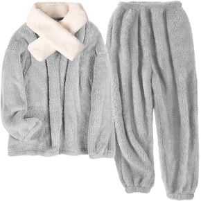 HEEKPEK Fuzzy Pajamas Set for Women Winter Warm Fluffy Loungewear Soft Fleece Pj Pants 2 Piece Plush Sleepwear Lounge Tops