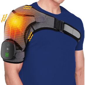 Cordless Heated Shoulder Wrap Brace with Massage, Heating Pad for Shoulder Relax, 3 Heat & Vibration Modes, 5000mAh Rechargeable Battery, Led Touch Screen, for Men Women Mother Father Gifts
