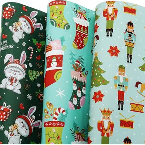 BOLIANNE Pink Christmas Wrapping Paper for Girls Kids Baby - Funny Xmas Holiday Gift Wrap with Santa, Gnomes, Bears for New Year Party - 6 Large Sheets, 27 x 37 Inch, High Gloss