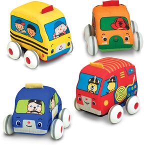 Melissa & Doug K's Kids Pull-Back Vehicle Set - Soft Baby Toy Set With 4 Cars and Trucks and Carrying Case Pull Back Cars, Soft Vehicles Toys For Babies And Toddlers
