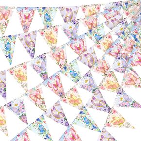 5 Pieces Blue White Vintage Floral Paper Pennant Garland Wedding Garland Triangle Banner for Wedding Bridal Shower Outdoor Decoration