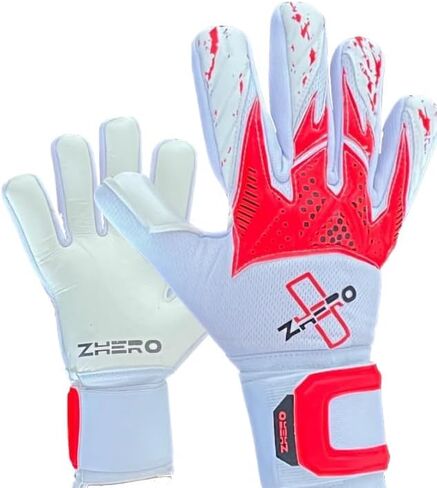 Zhero GK Goalkeeper Gloves Pegasus White, 4mm German Contact Latex Negative Cut, Soccer Goalie Youth and Adult. White and Red in Saudi Arabia