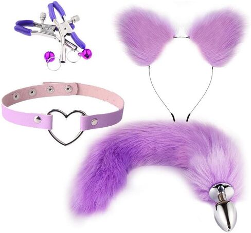 Wolf Fox Furry Tail Plug and Ears Headband Animal Costume Fancy Dress Halloween Adjustable Faux Fur Tail and Ears in Saudi Arabia