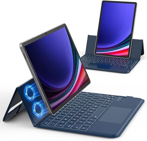 حافظة لوحة المفاتيح GOKOCO لجهاز Samsung Galaxy Tab S9 FE 5G 10.9 بوصة، S9/S8/S7 11 بوصة، حافظة وضع عمودي/أرضي قابلة للتعديل، لوحة مفاتيح بإضاءة خلفية متعددة اللمس مع حامل قلم S لجهاز Tab S9 FE/S9-أسود in Kuwait