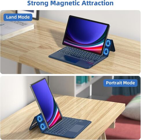 حافظة لوحة المفاتيح GOKOCO لجهاز Samsung Galaxy Tab S9 FE 5G 10.9 بوصة، S9/S8/S7 11 بوصة، حافظة وضع عمودي/أرضي قابلة للتعديل، لوحة مفاتيح بإضاءة خلفية متعددة اللمس مع حامل قلم S لجهاز Tab S9 FE/S9-أسود in Kuwait