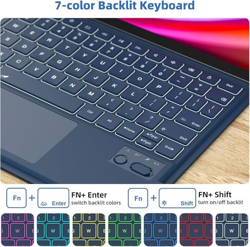 حافظة لوحة المفاتيح GOKOCO لجهاز Samsung Galaxy Tab S9 FE 5G 10.9 بوصة، S9/S8/S7 11 بوصة، حافظة وضع عمودي/أرضي قابلة للتعديل، لوحة مفاتيح بإضاءة خلفية متعددة اللمس مع حامل قلم S لجهاز Tab S9 FE/S9-أسود in Kuwait