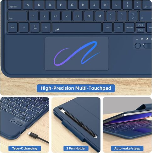 حافظة لوحة المفاتيح GOKOCO لجهاز Samsung Galaxy Tab S9 FE 5G 10.9 بوصة، S9/S8/S7 11 بوصة، حافظة وضع عمودي/أرضي قابلة للتعديل، لوحة مفاتيح بإضاءة خلفية متعددة اللمس مع حامل قلم S لجهاز Tab S9 FE/S9-أسود in Kuwait