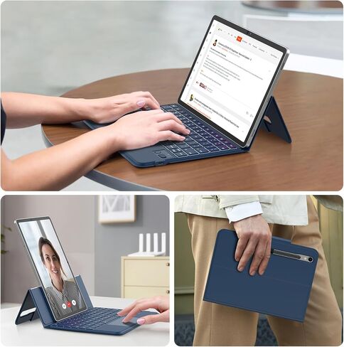 حافظة لوحة المفاتيح GOKOCO لجهاز Samsung Galaxy Tab S9 FE 5G 10.9 بوصة، S9/S8/S7 11 بوصة، حافظة وضع عمودي/أرضي قابلة للتعديل، لوحة مفاتيح بإضاءة خلفية متعددة اللمس مع حامل قلم S لجهاز Tab S9 FE/S9-أسود in Kuwait