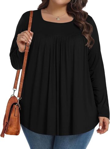Womens Plus Size Tops Long Sleeve Shirts Fall Tunic Loose Fit Blouses with Leggings 1X-5X in Saudi Arabia