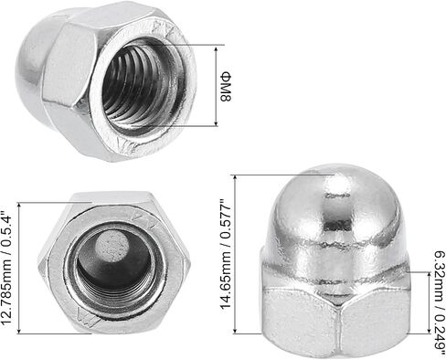 uxcell M5x0.8 Acorn Cap Nuts, 100Pcs 316 Stainless Steel Dome Cap Head Acorn Nut Hardware Nuts for Bolt Cover, Silvery in Saudi Arabia