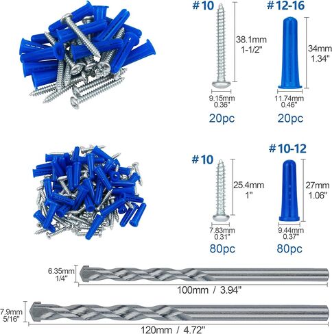 KURUI Zinc Self-Drilling Drywall Anchors, 116PCs Hollow Metal Wall Anchors and Screws Kit, 58 Heavy Duty Anchors + 58#6 x 1-1/4'' Screws, 50LB Hanging and Mounting in Saudi Arabia