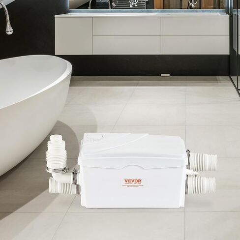 مضخة ماسيراتور VEVOR 350 وات، تدفق 6000 لتر/ساعة، رأس 23 قدم/7 متر، مضخة حوض الصرف الصحي من ماسيراتور مع 3 مداخل مياه للطابق السفلي، المطبخ، المغسلة، الدش، حوض الاستحمام، آلة التخلص من مياه الصرف الصحي في الغسيل in Kuwait