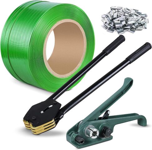 Packaging Strapping Banding Roll Heavy Duty PET Polyester Poly Plastic Packaging Strapping Pallet and 125 Buckles Seals Water and Rust Resistant 2000'x 5/8''x 0.0035'' x 1400 LBS Break Strength in Saudi Arabia