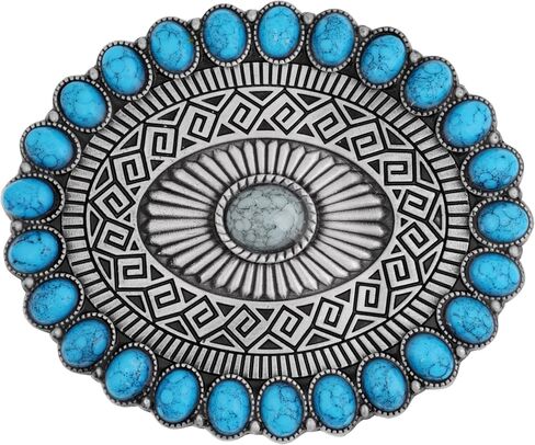 HAQUIL Vintage Silver Tone Oval With Turquoise Belt Buckle, Turquoise Bead Design Belt Buckle, Jewelry for Men Women in Saudi Arabia
