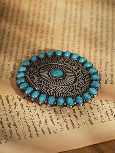 HAQUIL Vintage Silver Tone Oval With Turquoise Belt Buckle, Turquoise Bead Design Belt Buckle, Jewelry for Men Women in Saudi Arabia