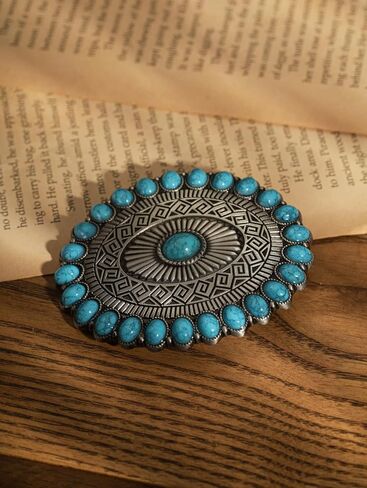 HAQUIL Vintage Silver Tone Oval With Turquoise Belt Buckle, Turquoise Bead Design Belt Buckle, Jewelry for Men Women in Saudi Arabia