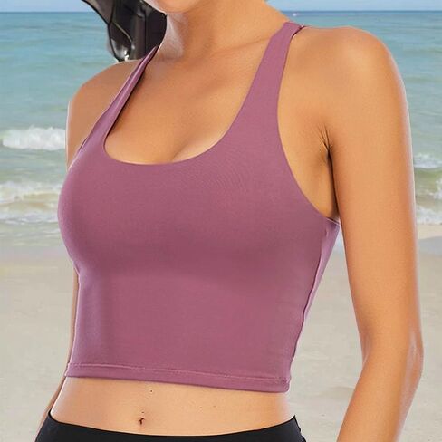Youloveit Sports Bras for Women Padded Longline Yoga Cami Crop Tank Tops with Built-in Bra in Kuwait