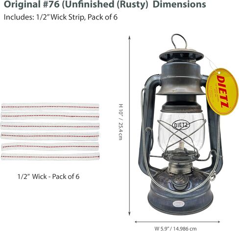 Light of Mine - Dietz #76 Original Galvanized Oil Lantern Bundle Including 6-Pack of 100% Cotton 1/2" Replacement Wick Strips (#76, ZINC) in Saudi Arabia