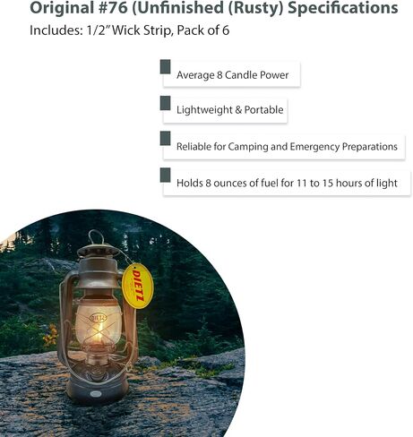 Light of Mine - Dietz #76 Original Galvanized Oil Lantern Bundle Including 6-Pack of 100% Cotton 1/2" Replacement Wick Strips (#76, ZINC) in Saudi Arabia