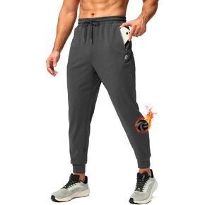 Pudolla Men's Fleece Lined Joggers Sweatpants with 3 Zipper Pockets Warm Pants for Winter Running Workout Gym Golf