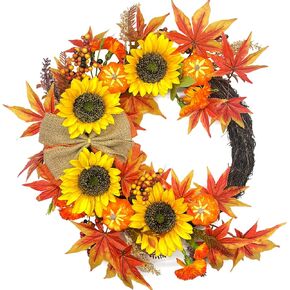 Fall Wreaths for Front Door 22 Inch, Autumn Wreath for Home Porch Decor, Fall Door Wreath Farmhouse Pumpkin Wreaths for Indoor Outdoor Outside Thanksgiving Halloween Harvest Decorations