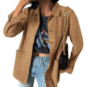 Tankaneo Womens Faux Suede Jackets Dressy Casual Button Down Long Sleeve Shacket Shirt 2024 Fall Clothes
