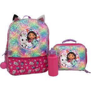 L.O.L. Surprise 5 Piece Backpack Set for Girls, O.M.G. Brush Glitter Sequin 16" School Bag, Black and Gold
