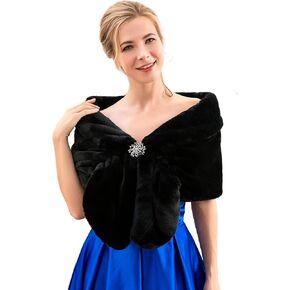 JAKAWIN Women’s Faux Fur Wraps and Shawls Bride Wedding Fur Stole Bridal Fur Shrug Scarf Cover Up for Women and Girls