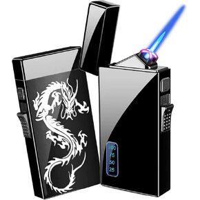 Torch Lighter, Dual Arc Lighter and Jet Flame Torch Lighter 2 in 1，USB Rechargeable Electric Lighter with Battery Indicator, Refillable Butane Windproof Plasma Infinity Lighter(Without Butane)-Dragon